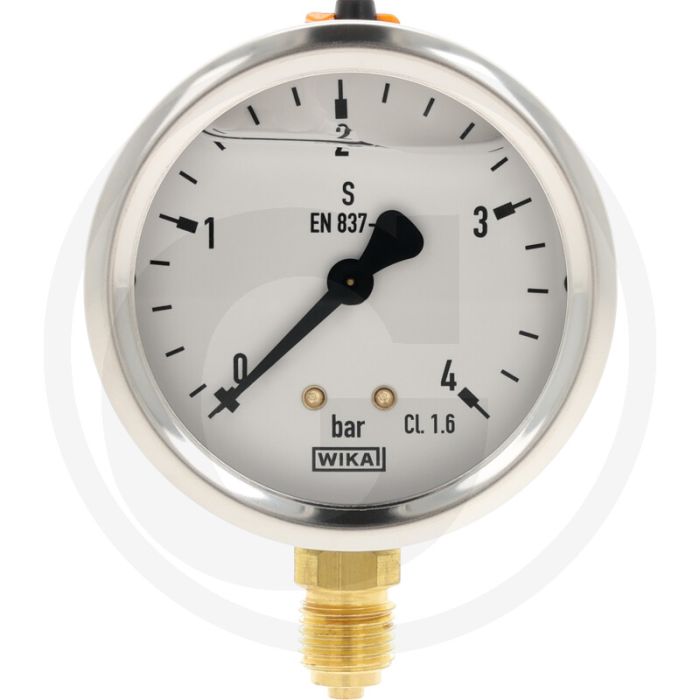 Glycerinemanometer +4 bar, Ø63 mm, RVS huis, Met glycerine gevuld