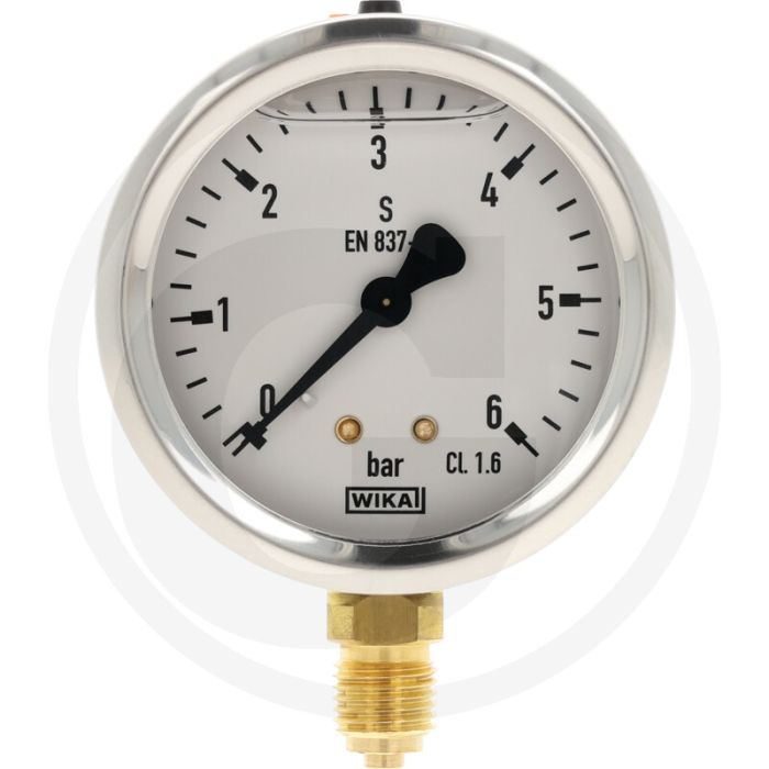 Glycerinemanometer +6 bar RVS 63mm Ø Messing 1/4"