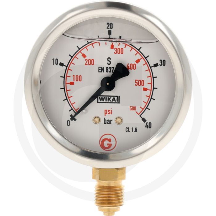 Glycerinemanometer +40 bar, Ø63mm, RVS, Met glycerine gevuld