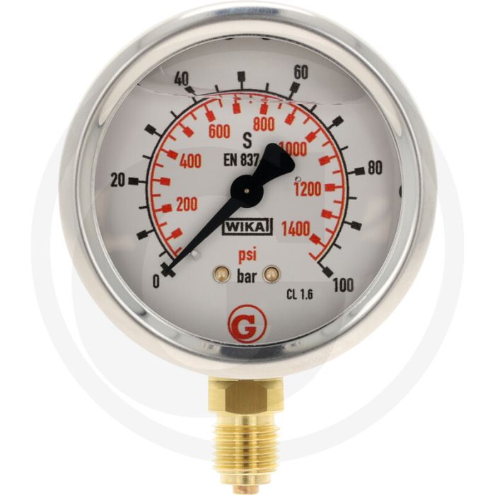 Glycerinemanometer +100 bar, Ø63mm, RVS, Met glycerine gevuld