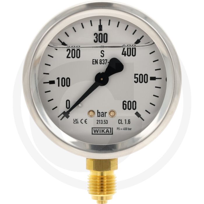 Glycerinemanometer +600 bar RVS 63mm Messing