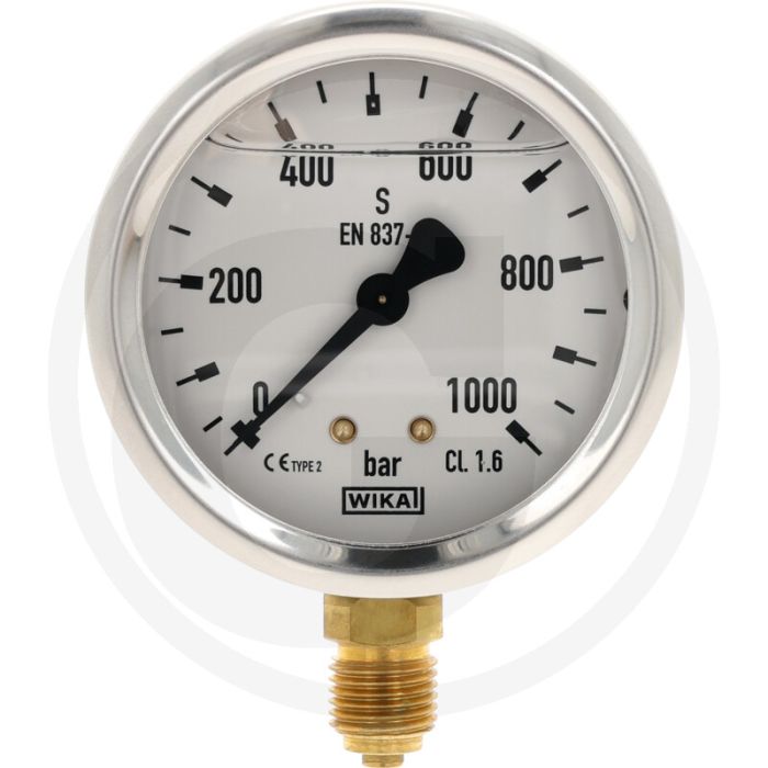 Glycerinemanometer +1000 bar, Ø63mm, RVS huis, Met glycerine gevuld