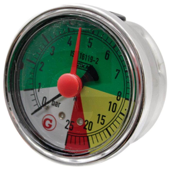 WIKA Manometer 0 - 25 bar, Ø 63mm, RVS aansluiting, Glycerine gevuld, ISO 16119-2 conform