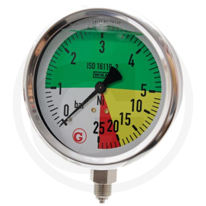 WIKA Manometer 0 - 25 bar, Ø 100mm, RVS aansluiting