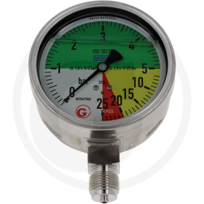 WIKA Manometer 100mm +25 bar RVS huis ISO 16119-2