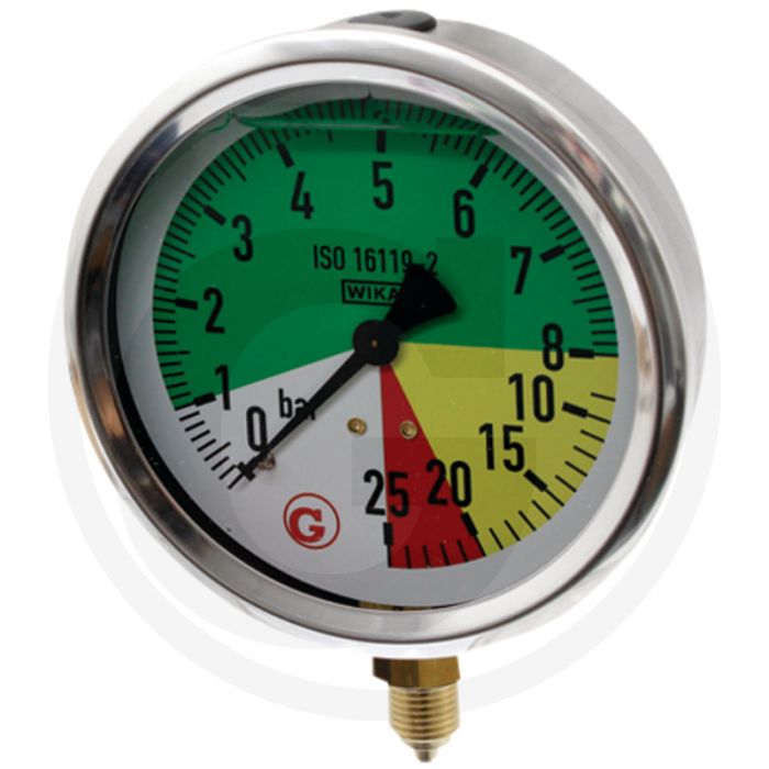 WIKA Manometer 0 - 25 bar, Ø 100mm, Messing aansluitdraad, RVS huis
