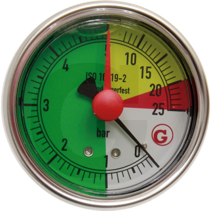 WIKA Manometer 0 - 25 bar, Ø 63mm, RVS aansluiting, Glycerine gevuld