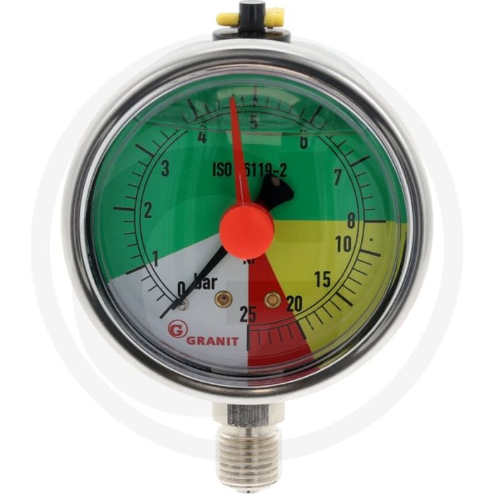 Manometer 0-8-25bar onder 1/4" (Bestand tegen vloeibare kunstmest)