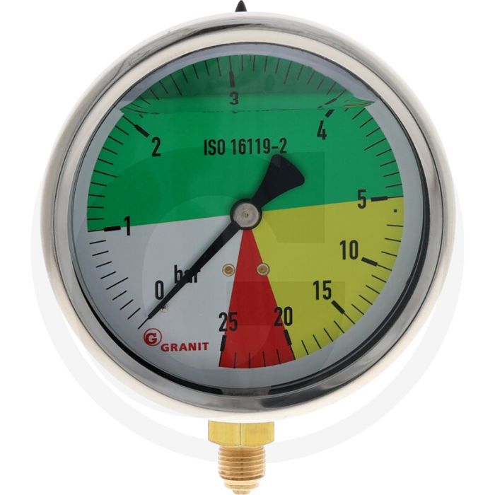 Manometer Ø100 mm 0-5-25bar onder 1/4" (standaard)