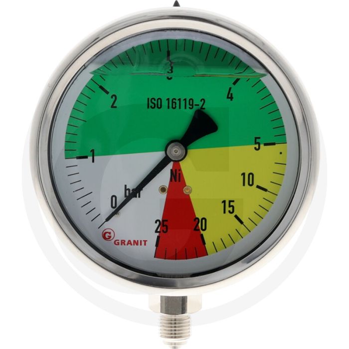Manometer Ø100 mm 0-5-25bar onder 1/4" (Bestand tegen vloeibare kunstmest)
