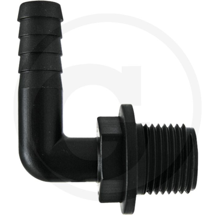 Slangtule 90°, Ø: 13 mm x AG 1/2", PVC, BSP draad