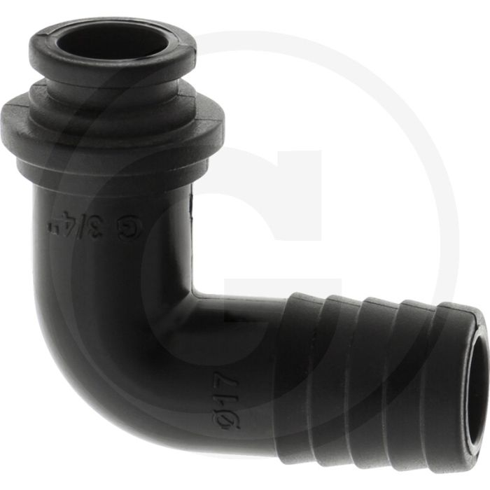 Bogen 90° mit Schlauchtülle Ø 17 mm (für Überwurfmutter mit Innengewinde 3/4")