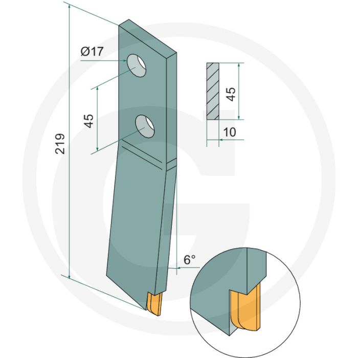 Schraubzinken rechts Hartmetall 219mm.