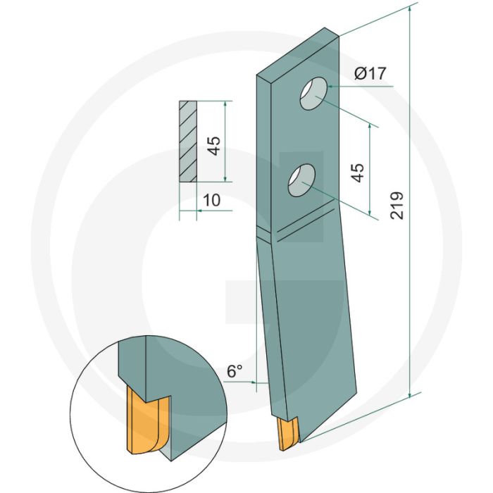 Schraubzinken links Hartmetall 219x10x45mm