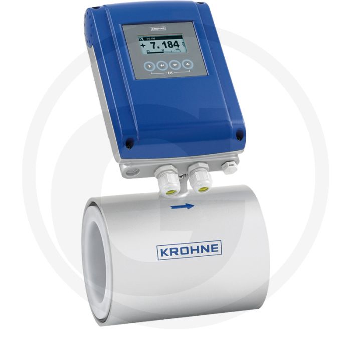Elektromagnetische inductie flowmeter Optiflux DN100. Krohne doorstroommeter, 120°C, IP66/IP67.