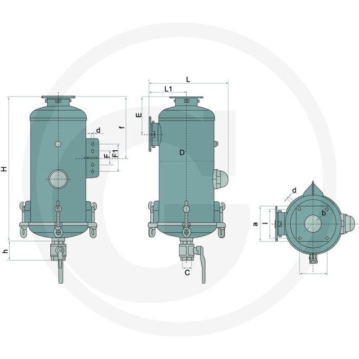 MZ Syphon-vochtvanger - DN 100, H 748, L 424, D 300, -1 → +1,5 bar, -20°C → +80°C
