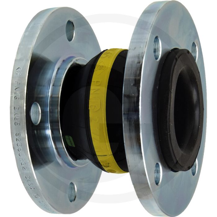Rubber compensator DN65, 145x185mm, 130mm G, 4 gaten, 30°.