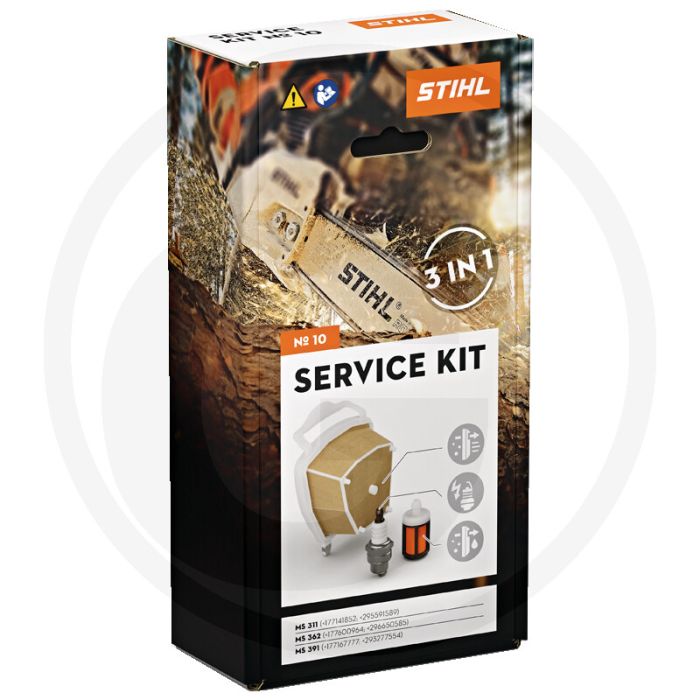 Stihl servicekit 10 voor MS311, MS362, MS391. Inhoud: luchtfilter, bougie, brandstoffilter.