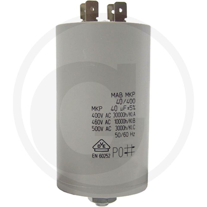 Condensator 40 µF, M8 draadbout, Ø45mm, 92mm potlengte