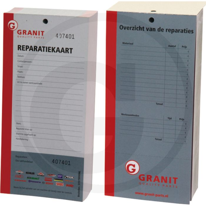Reparatiekaarten - Oplopend genummerd, afhaalkaart, 200 stuks/blok, 210 x 100 mm