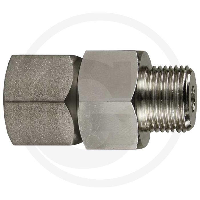 Draaikoppeling 3/8" binnendraad, 3/8” buitendraad, RVS/vernikkeld messing, 275 bar