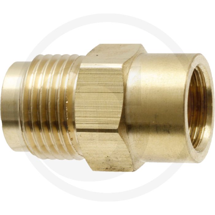 Tegennippel Messing 300 bar 1/2" buitendraad, 3/8" binnendraad, 34mm
