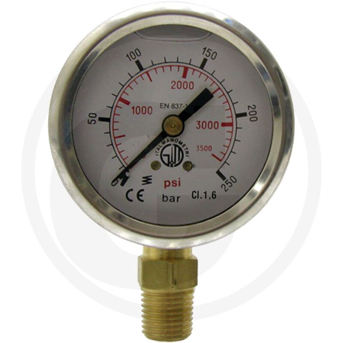 Manometers 50mm RVS 0-250 bar 4000 psi Glycerine - Reinigingstechniek