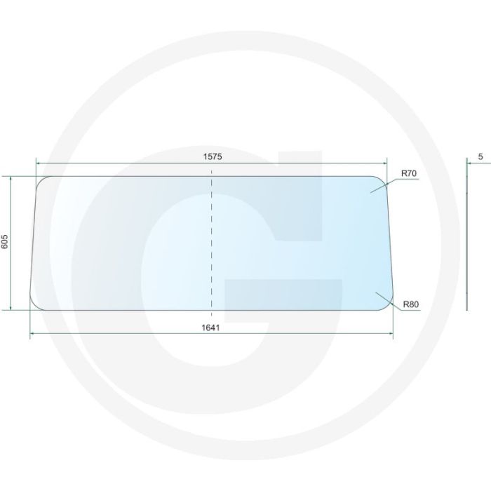 Voorruit U 407, U 417 5mm 1575-1641x605mm