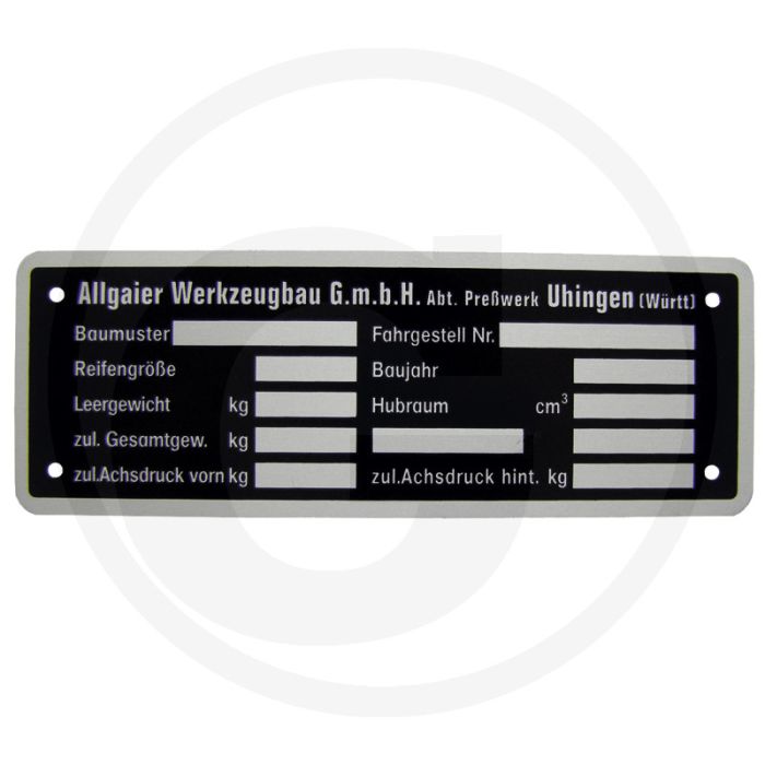 Typeplaatje - Afb. nr. 1 Typeplaatje - Afb. nr. 1