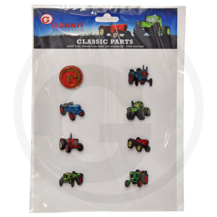Pins (Materiaal: zacht emaille, afmetingen: ca. 20 x 20 mm, 8 pins op kaart in een verpakking)