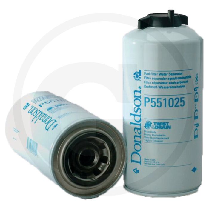 Donaldson Brandstoffilter P551025, Opschroeven, 107,3mm Ø, 243,8mm L, 7.58 l/min, Twist&Drain™