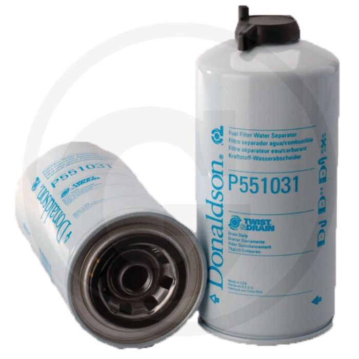 Donaldson Brandstoffilter P551031, Opschroeven, 107,3mm Ø, 243,8mm L, 7.58 l/min, Twist&Drain™