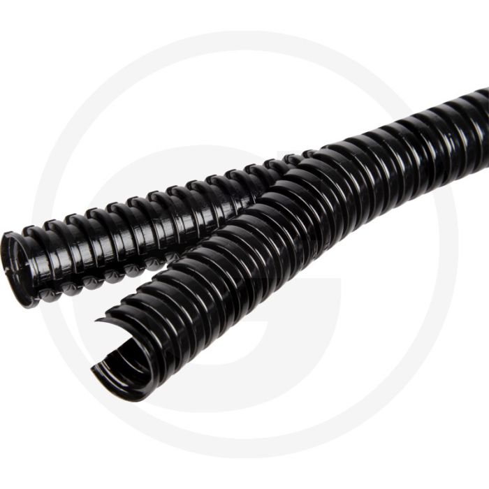 Mtr. Gegroefde buis 2-delig NW 10mm Zwart Polyamide UV-bestendig 50m Rollengte