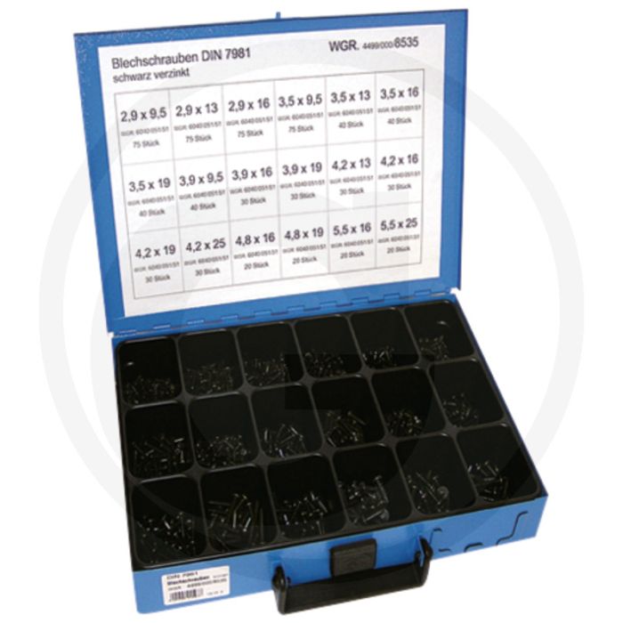 Assortiment plaatschroeven DIN 7981 verzinkt zwart 500-delig