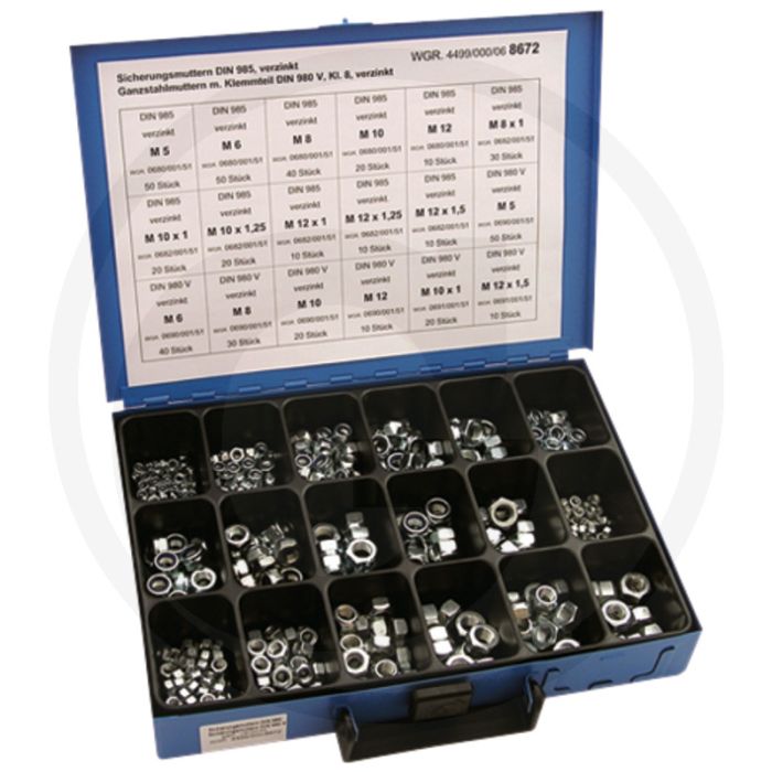 Assortiment borgmoeren DIN 985/980 V Staal
