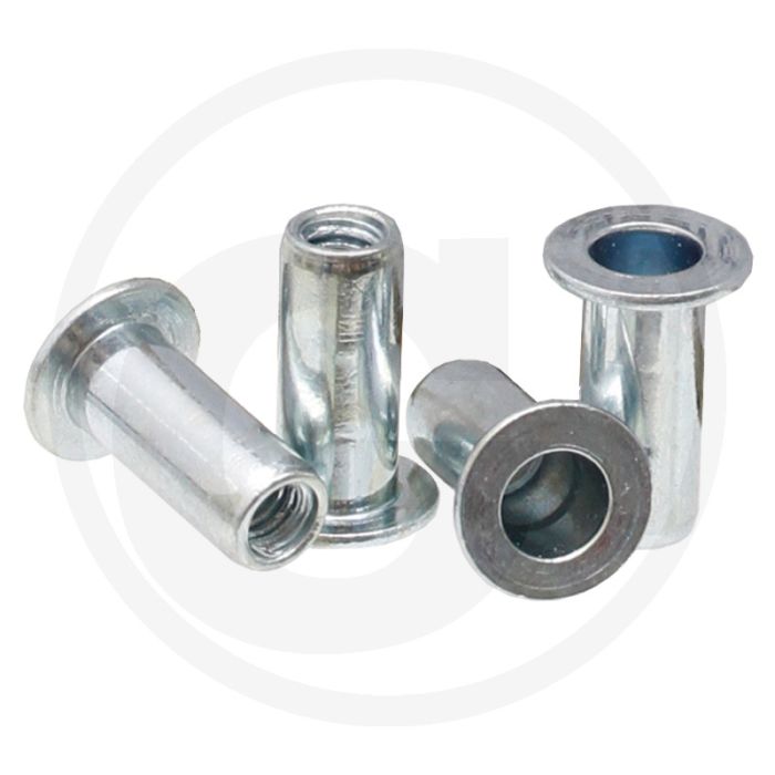 VPE500 blindnietmoeren met pl. kop M4 – klembereik 0,5–6,0 mm, staal flachkopf