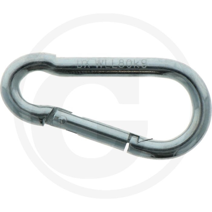 Blister VPE4 karabijnhaken 5mm Ø, draagvermogen 80kg, DIN 5299