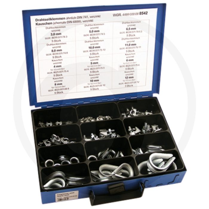 Assortiment staaldraadklemmen / kousen verzinkt, DIN 741, 12-delig
