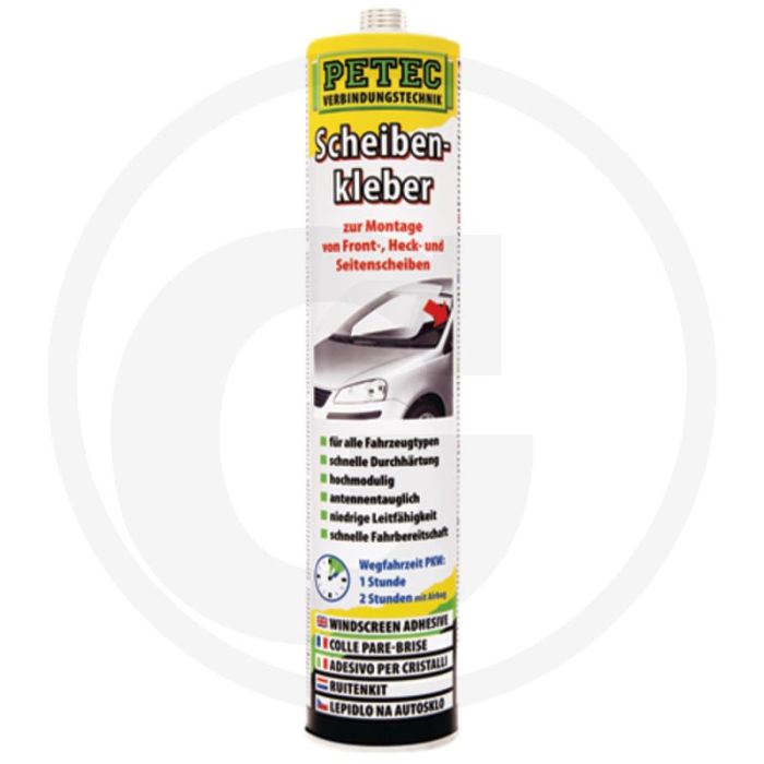 PETEC Verbindungstechnik Ruitenlijm – 1K PU, hoge modulus, zwart, 310 ml patroon