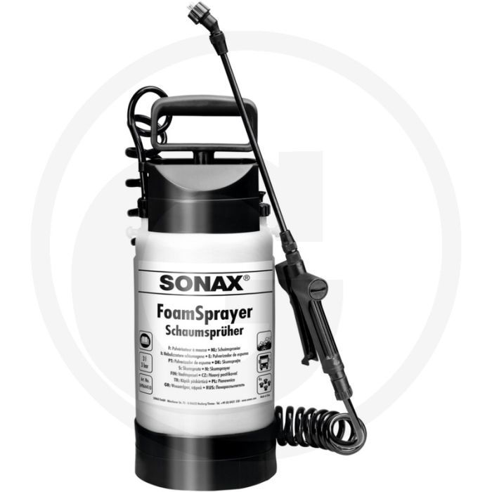 SONAX FoamSprayer 3L – Drukpompverstuiver met 4 schuimpatronen en 2 m spiraalslang
