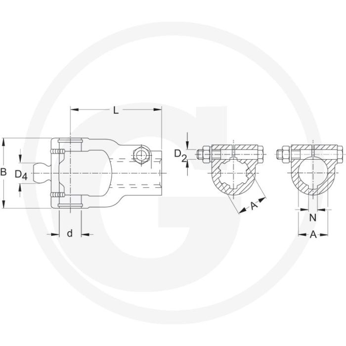 Walterscheid Aansluitgaffel 1 3/4" (20) | L 112 mm | D 32 mm | B 86 mm