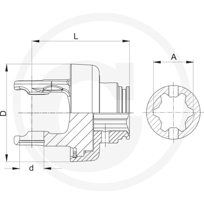 Walterscheid Draaikoppeling 2400 | Profiel 55 | As S5 | D1 32 mm | L 129,5 mm