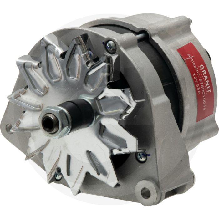 Dynamo 14 volt / 55 A met W-aansluiting en ventilatorwiel