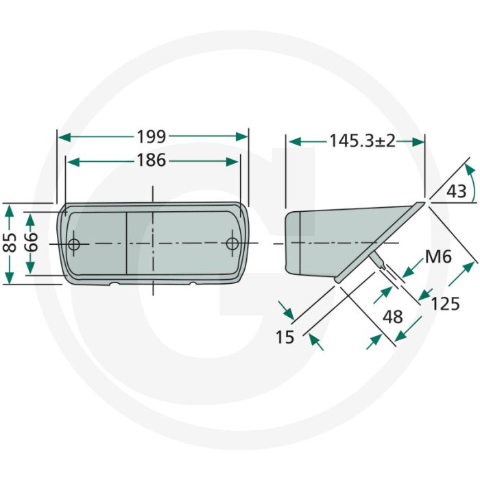 Achterlicht links 12V rechthoekig 199 x 85 mm