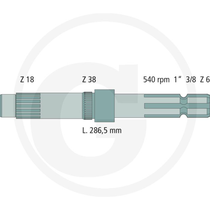 Aftakas-eindstuk 1 3/8", 6 splines, 540 omw./min
