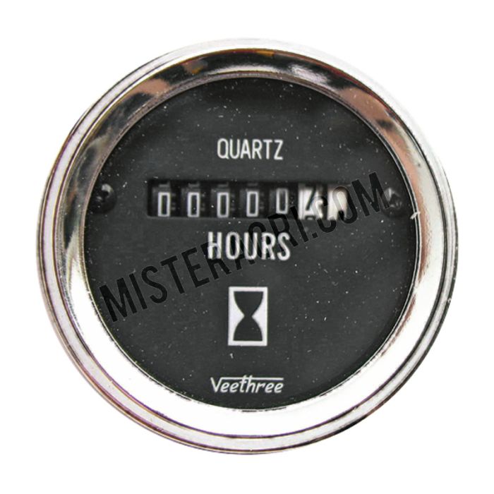 Bedrijfsurenteller - 8 - 28 V, analoog, Ø 52 mm, verchroomde ring
