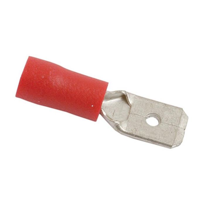 Kabelschoen vlakstekkerhuls, enkele trekontlasting, - Man, 6.3mm, Rood (0.5 - 1.5mm) Kabelschoen vlakstekkerhuls, enkele trekontlasting, - Man, 6.3mm, Rood (0.5 - 1.5mm)