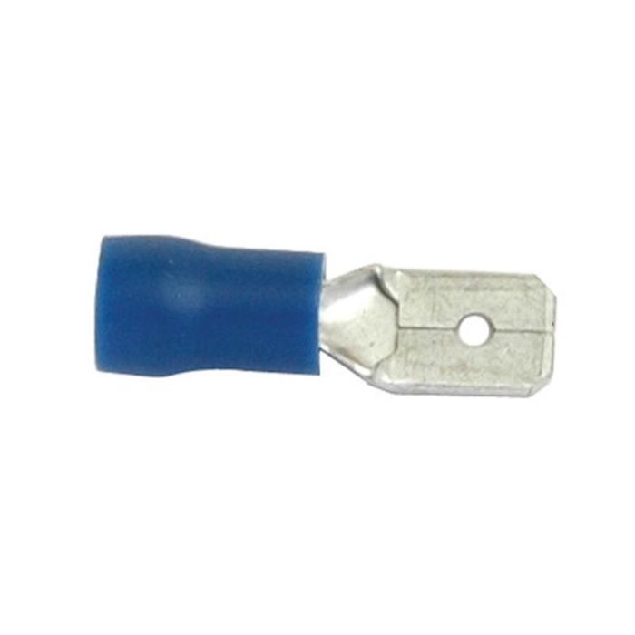 Kabelschoen vlakstekkerhuls, enkele trekontlasting, - Man, 6.3mm, Blauw (1.5 - 2.5mm)