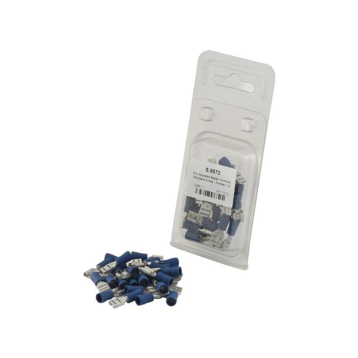 Cosse de câble, décharge de traction simple, - Femelle, 6.3mm, Bleu (1.5 - 2.5mm) (Agripak 25 pièces)
