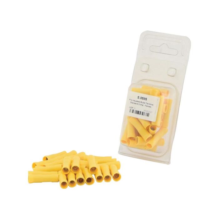 Borne de câble Bullet Ins, décharge de traction simple, - Femelle, 5.0mm, Jaune (4.0 - 6.0mm) (Agripak 25 pièces)